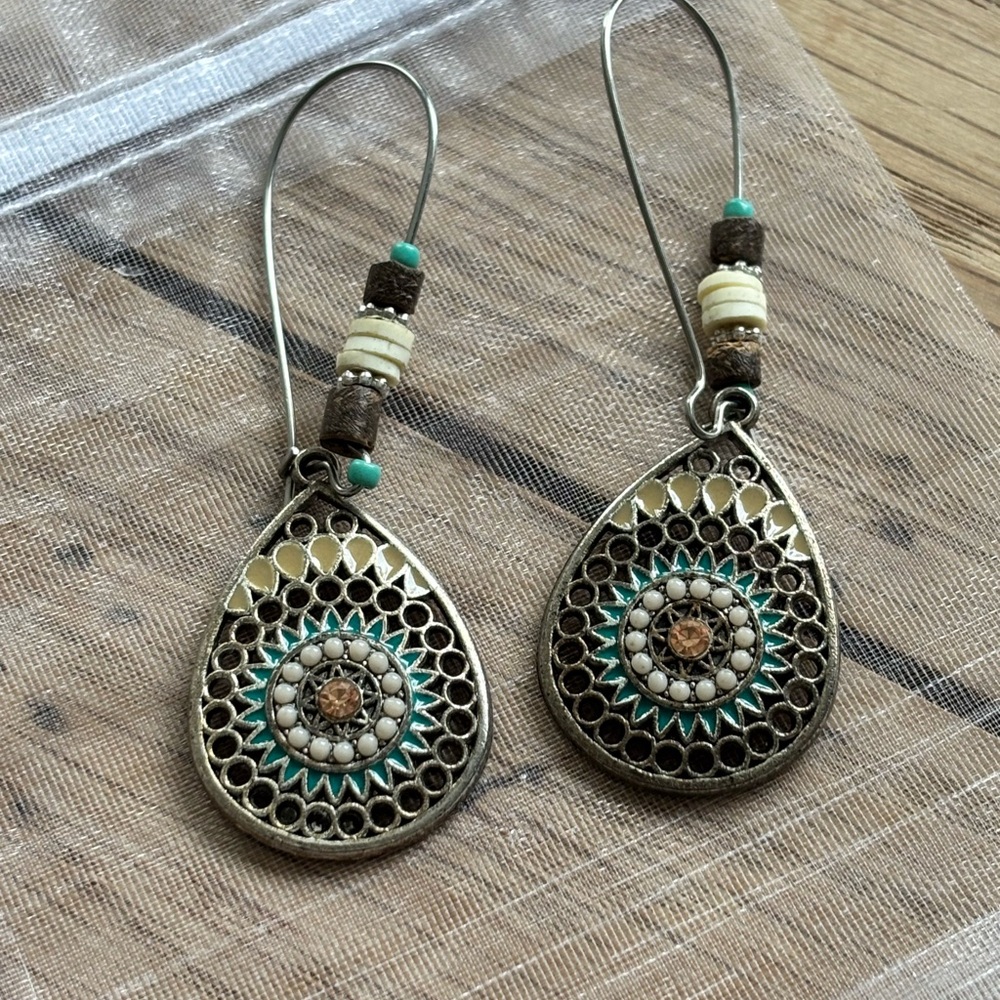 Bohemian Teardrop Earrings with Turquoise Accents